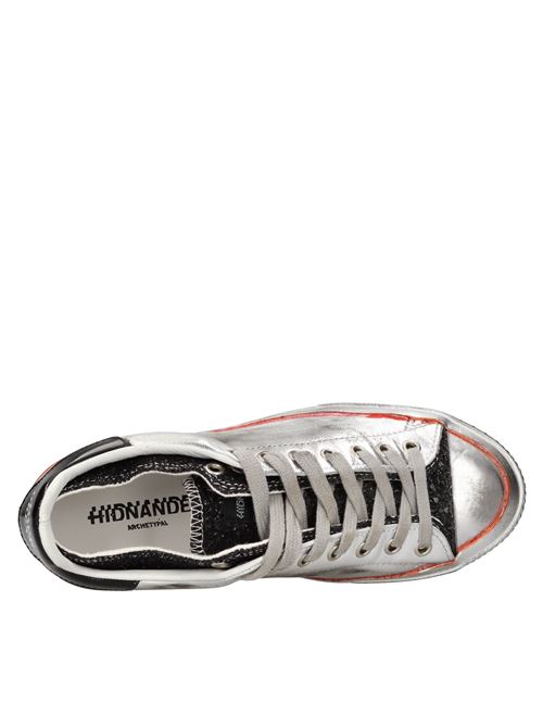 Vintage effect leather sneakers, with glitter fabric inserts HIDNANDER | STARLESSS LOW HB2WS600 125ARGENTO-NERO